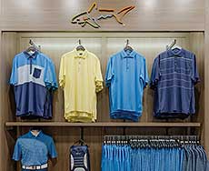 Shirts displayed on a wall